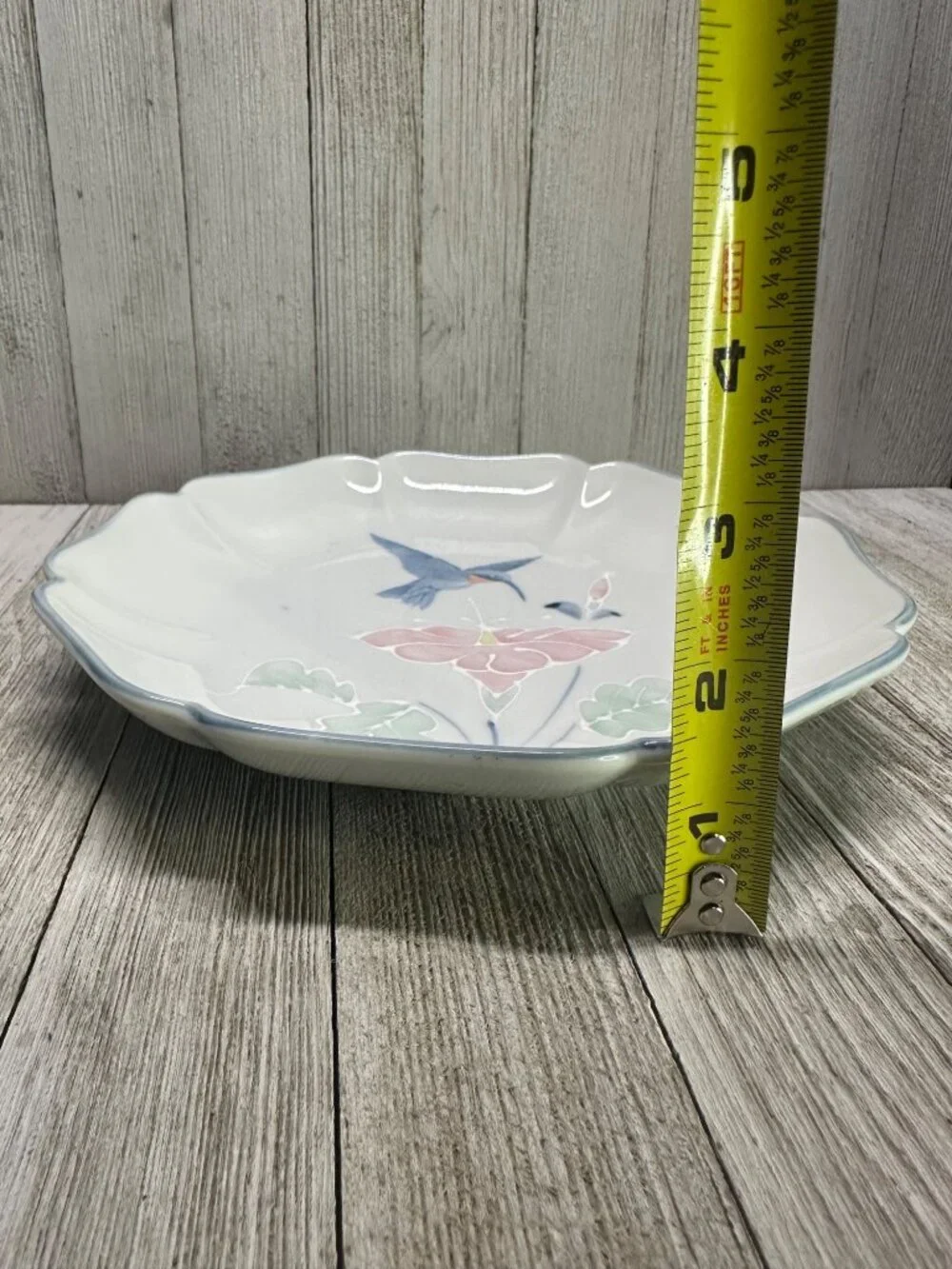 Vtg Otagiri Plate Octagonal Lotus & Hummingbird Design Blue Trim 8.5'' Japan